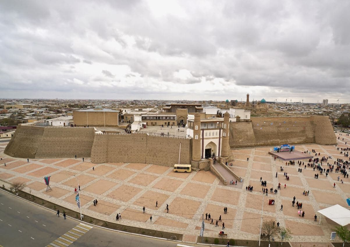 The Ark fortress and the Registan square below it, seen from above