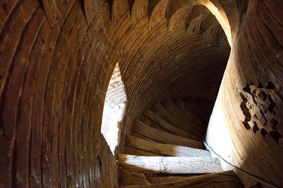 The brick spiral staircase inside the Kalyan Minaret