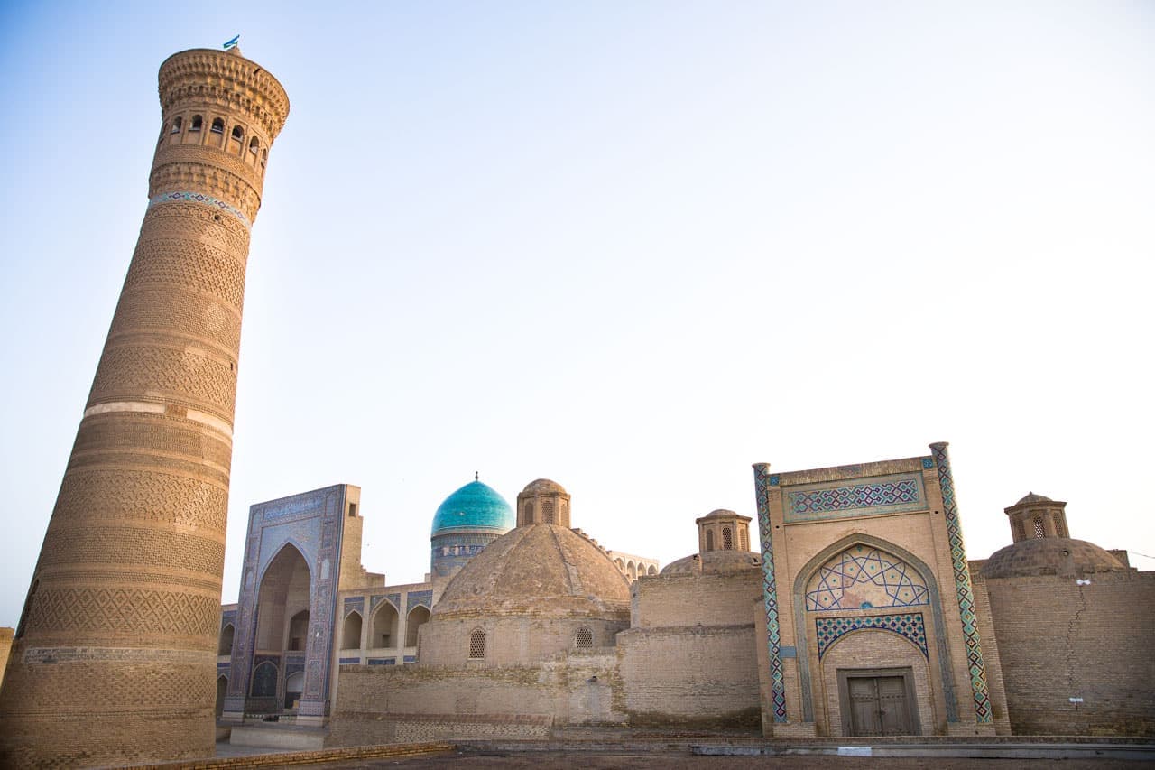 The minaret and the domes of the Poi-Kalyan ensemble in morning light