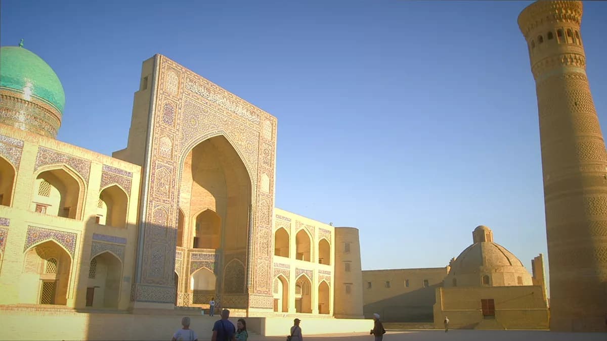 The Mir-i-Arab Madrasa and the Kalyan Minaret seen across the square